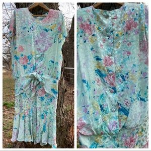 Vintage 100% Silk Watercolor Regina Kravitz Dress